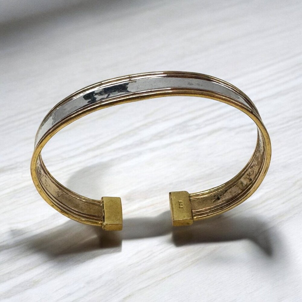 Silver & Gold Tone Cuff Bracelet Bradford Exchange Message Live Love Laugh *READ